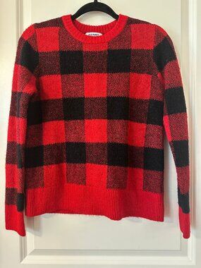 Old Navy Red Buffalo Plaid Sweater Women's S Christmas Family Photo Outfit